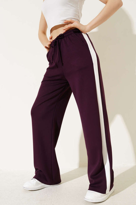Striped Drawstring Pants Burgundy