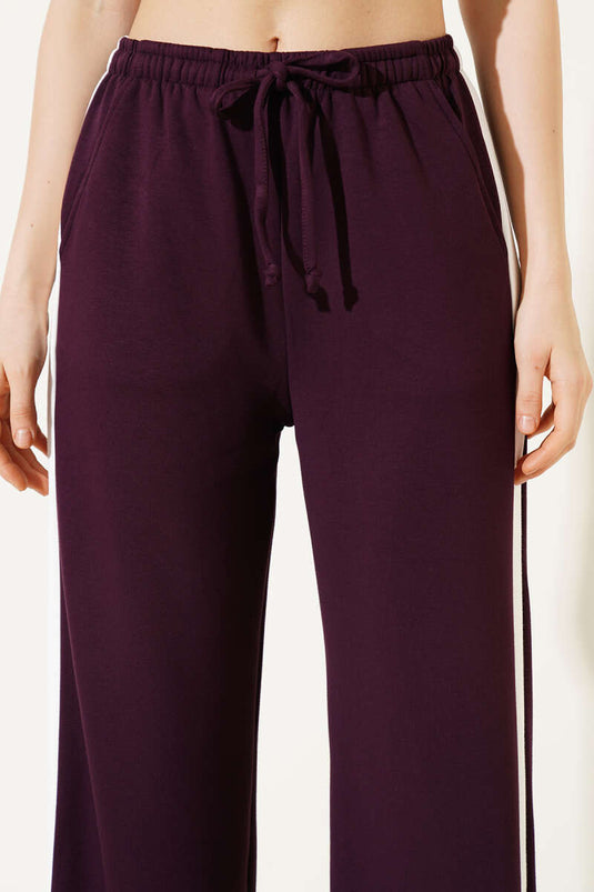 Striped Drawstring Pants Burgundy