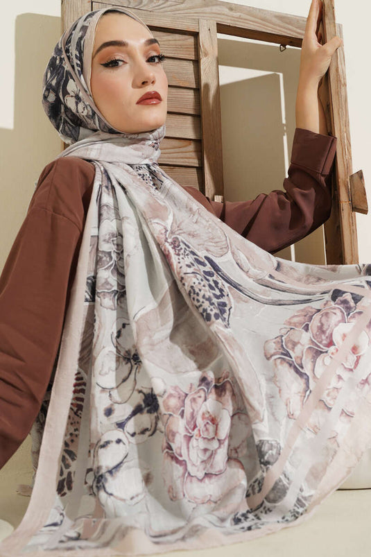 Striped Authentic Patterned Shawl, Beige