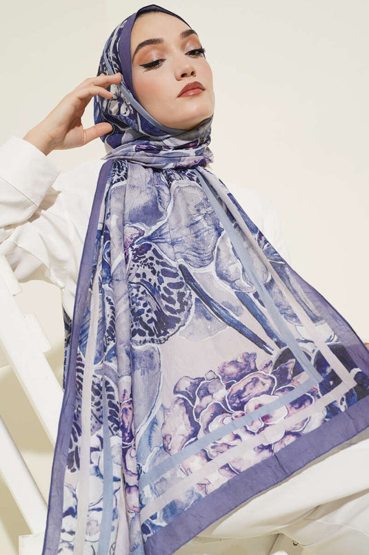 Striped Authentic Patterned Shawl Indigo