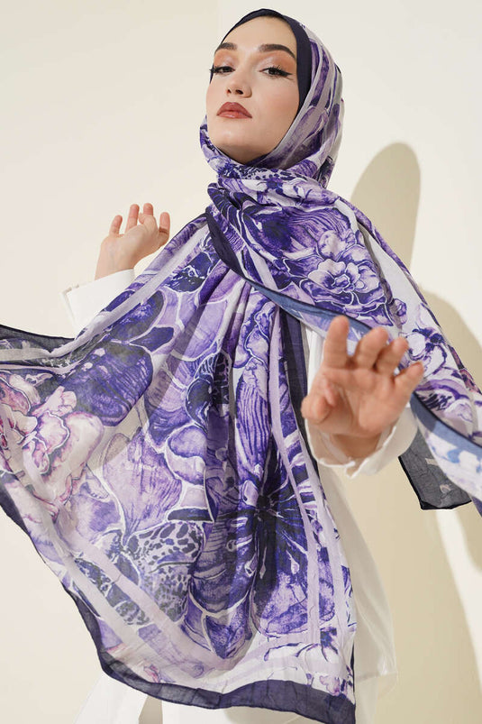 Striped Authentic Patterned Shawl, Navy Blue