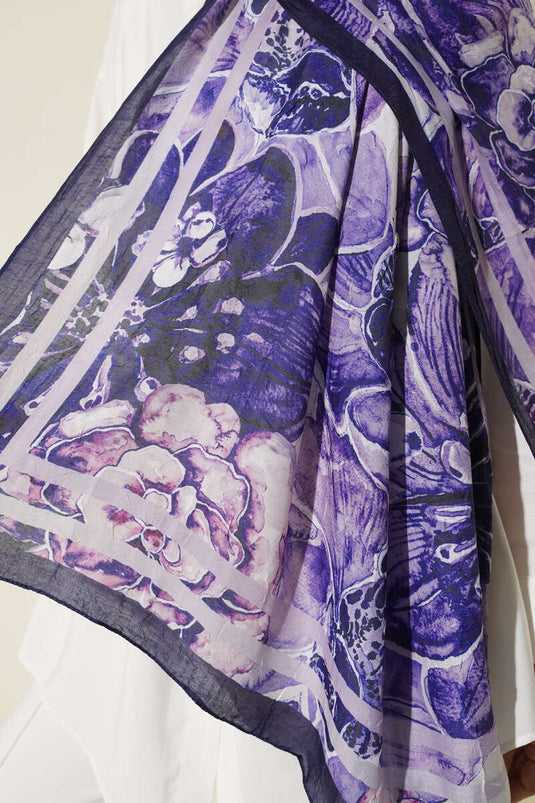 Striped Authentic Patterned Shawl, Navy Blue