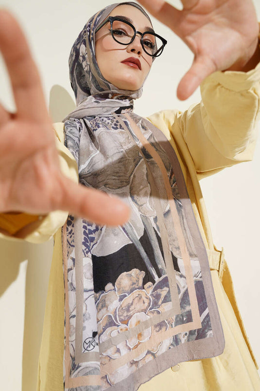 Striped Authentic Patterned Shawl in Mink Color