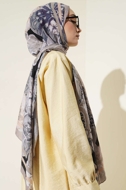 Striped Authentic Patterned Shawl in Mink Color