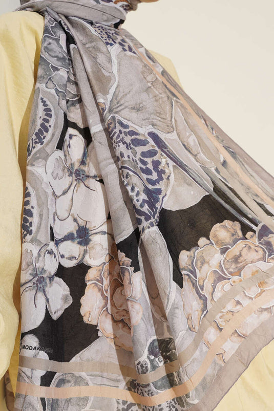 Striped Authentic Patterned Shawl in Mink Color