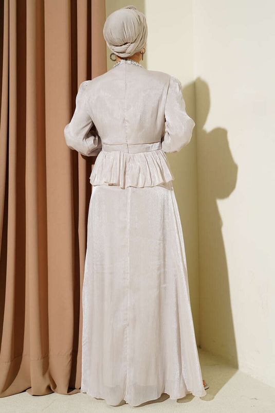 Evening Dress with Stone-Trimmed Ribbon Decoration Stone