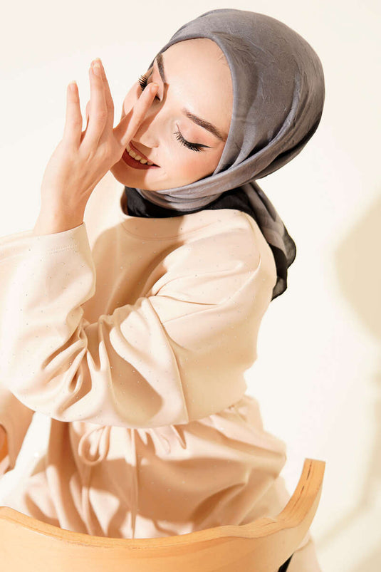 Şeritli Bambu Kraş Eşarp Antrasit