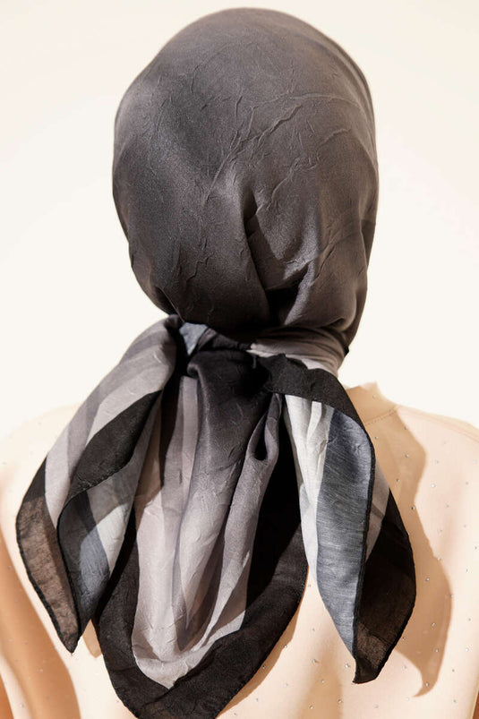 Şeritli Bambu Kraş Eşarp Antrasit