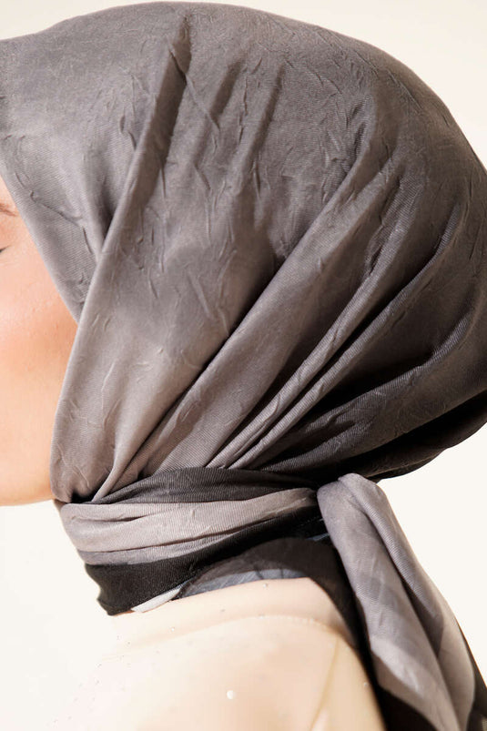 Şeritli Bambu Kraş Eşarp Antrasit