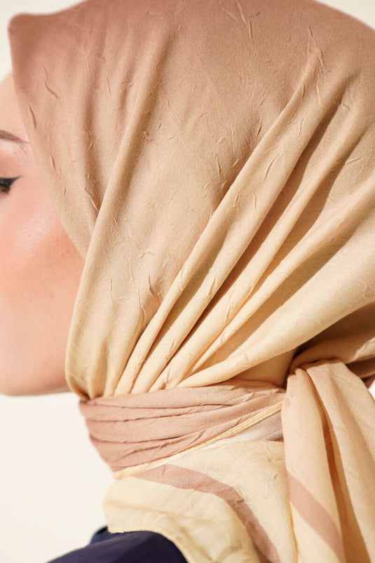 Şeritli Bambu Kraş Eşarp Sarı