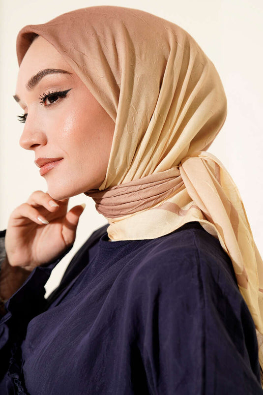 Şeritli Bambu Kraş Eşarp Sarı