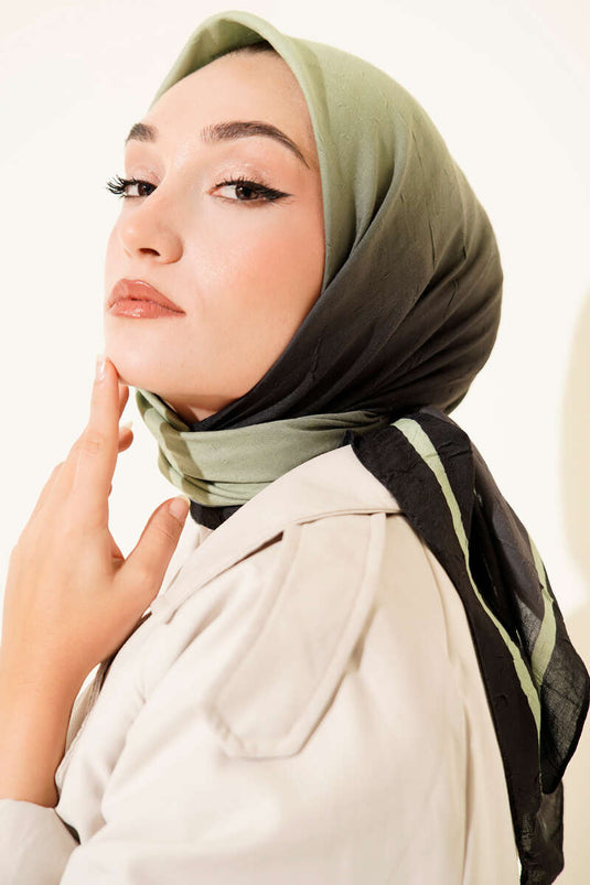 Striped Bamboo Crinkle Scarf Black Green