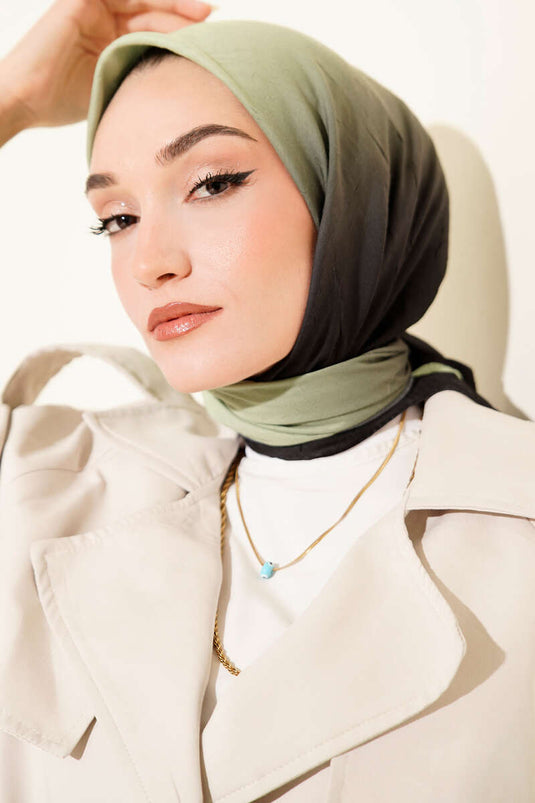 Şeritli Bambu Kraş Eşarp Siyah Yeşil