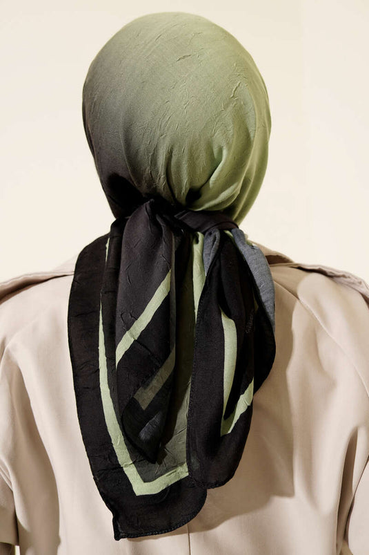 Şeritli Bambu Kraş Eşarp Siyah Yeşil