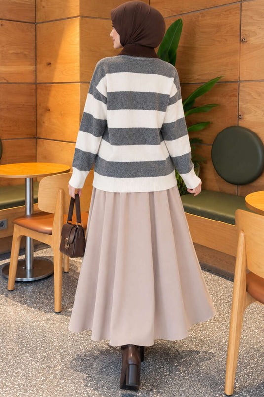 Maglione A Righe Con Bottoni Grigio
