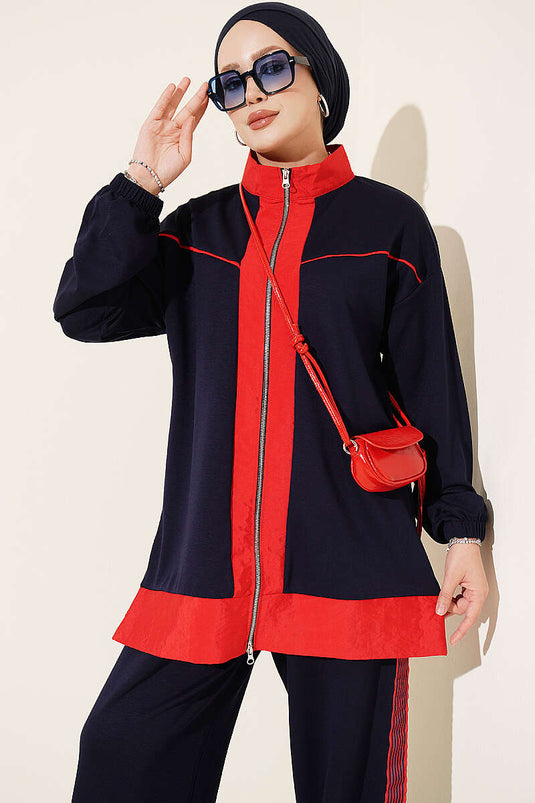Completo Loysha A Due Pezzi Con Zip A Righe Blu Navy