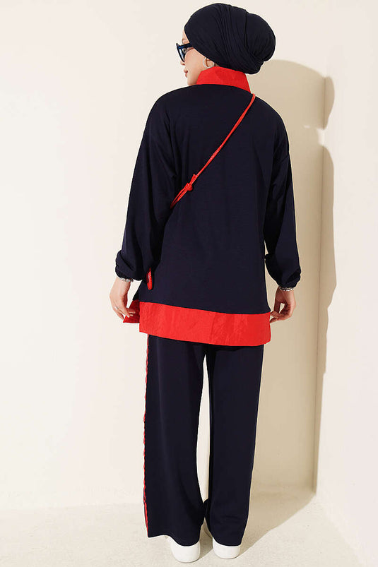 Completo Loysha A Due Pezzi Con Zip A Righe Blu Navy