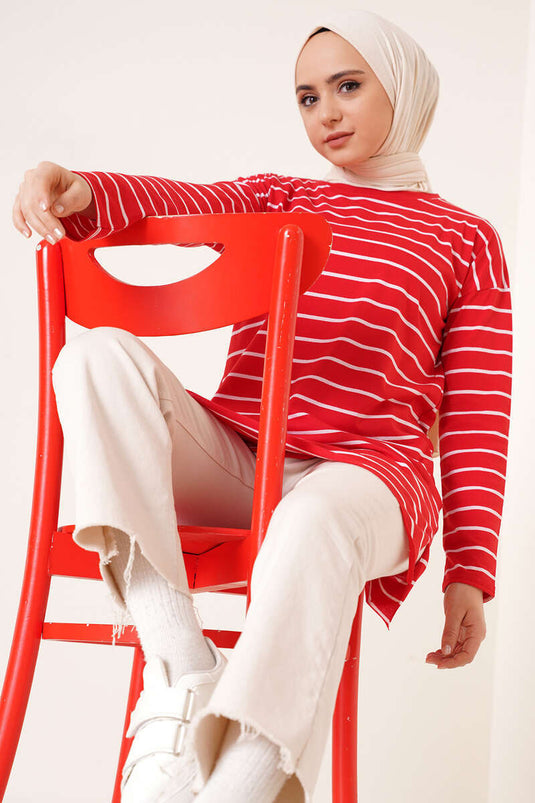 Şeritli Tunik Kırmızı