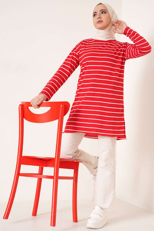 Şeritli Tunik Kırmızı