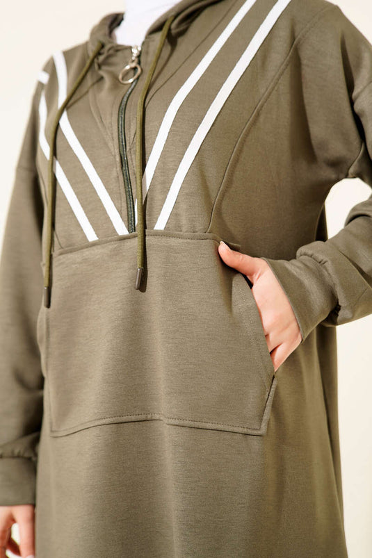 Ensemble deux pièces Loisha à demi-zip rayé, kaki