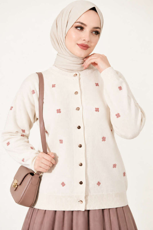 Gilet En Maille Beige À Broderie Florale