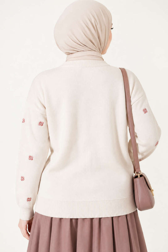 Gilet En Maille Beige À Broderie Florale