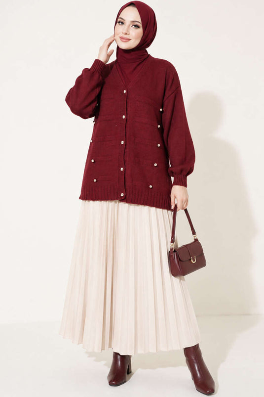 Bordeaux Strickjacke Mit Knöpfen