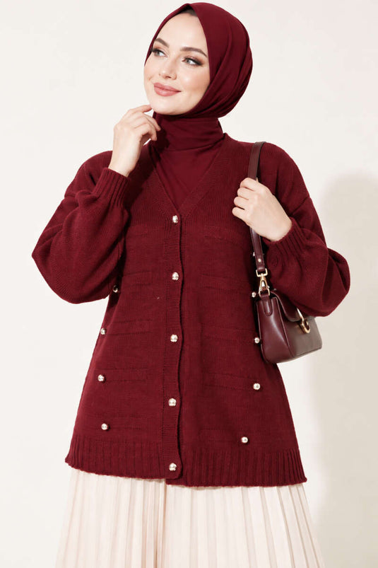 Bordeaux Strickjacke Mit Knöpfen