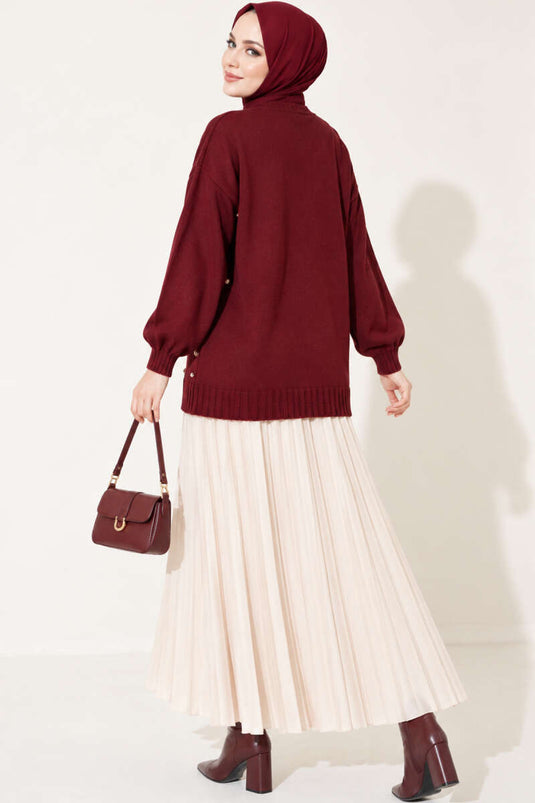 Bordeaux Strickjacke Mit Knöpfen