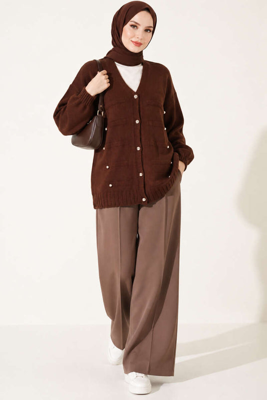 Gilet En Maille Marron À Boutons