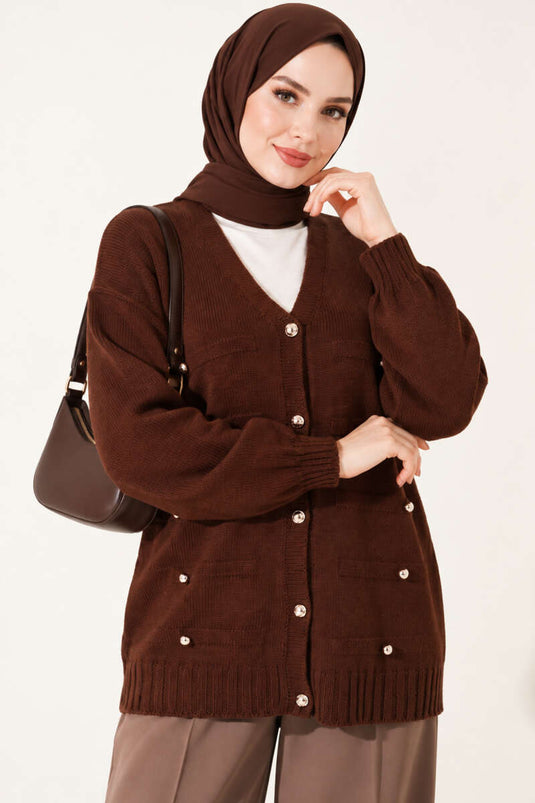 Gilet En Maille Marron À Boutons