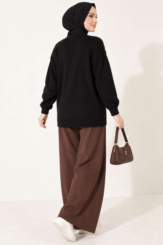 Schwarzer Strickcardigan Mit Knopfdetails
