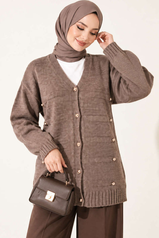 Strickjacke Mit Knopfdetail In Mink
