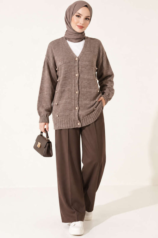 Strickjacke Mit Knopfdetail In Mink