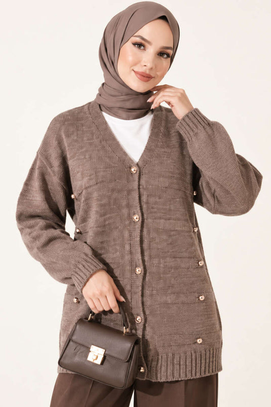 Strickjacke Mit Knopfdetail In Mink