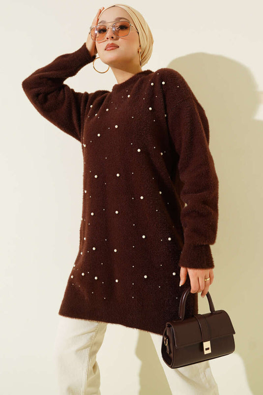 Bearded Tunic with Sprinkled Pearls, Brown