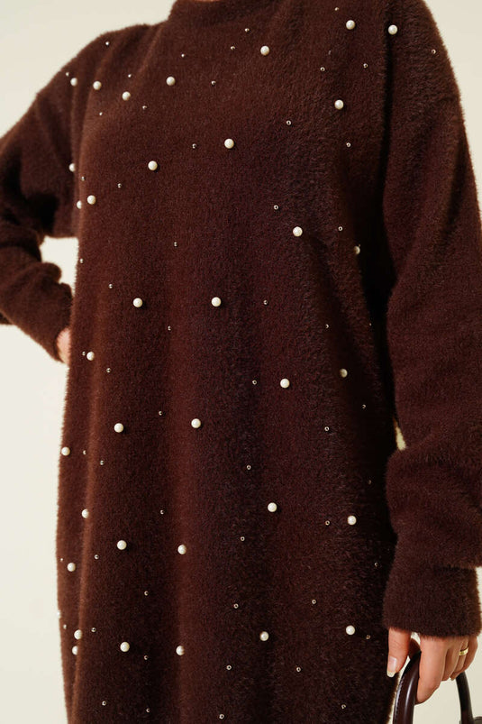Bearded Tunic with Sprinkled Pearls, Brown