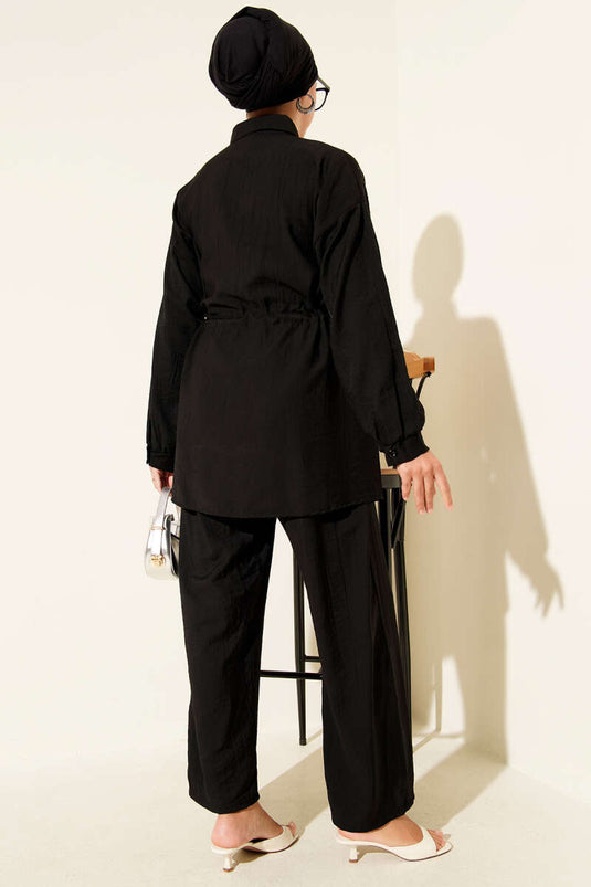 Two Piece Set Black with Sprinkled Stone Detail