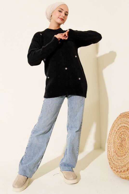 Bearded Tunic with Sprinkled Stone Detail, Black