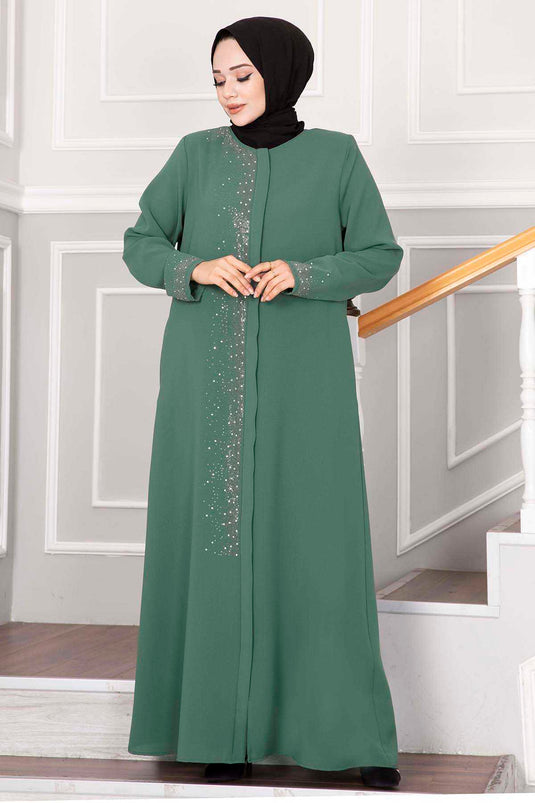 Hijab Abaya with Sprinkled Stone Detail - Age Green