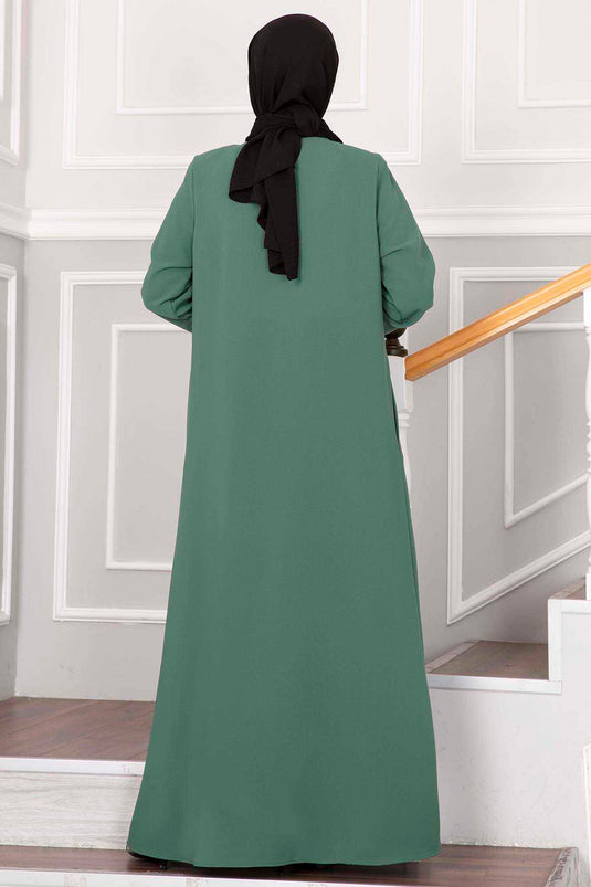 Hijab Abaya with Sprinkled Stone Detail - Age Green