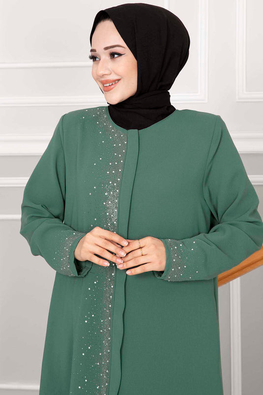 Hijab Abaya with Sprinkled Stone Detail - Age Green