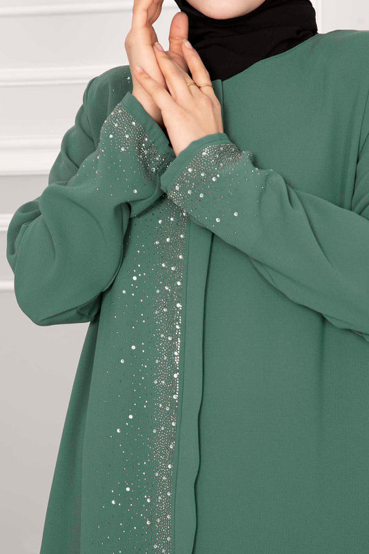 Hijab Abaya with Sprinkled Stone Detail - Age Green