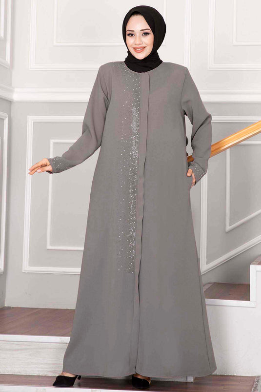 Sprinkled Stone Detailed Hijab Abaya Mink