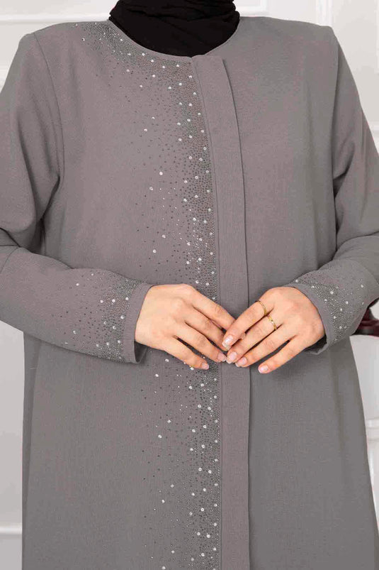 Sprinkled Stone Detailed Hijab Abaya Mink