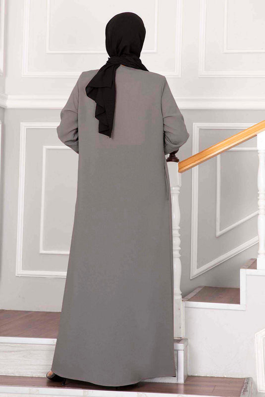 Sprinkled Stone Detailed Hijab Abaya Mink