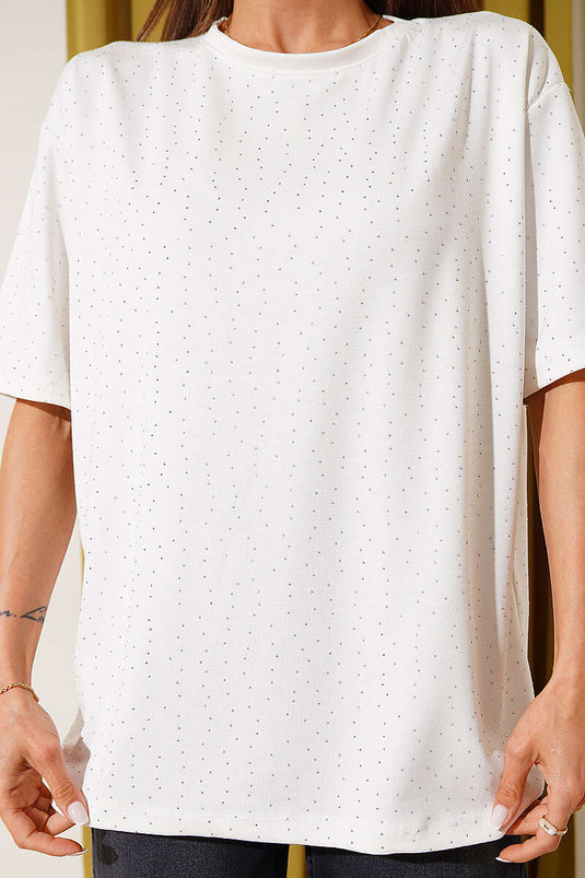 Basic T-shirt with Scattered Stones White