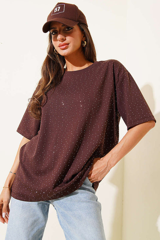 Basic T-shirt with Scattered Stones Coffee