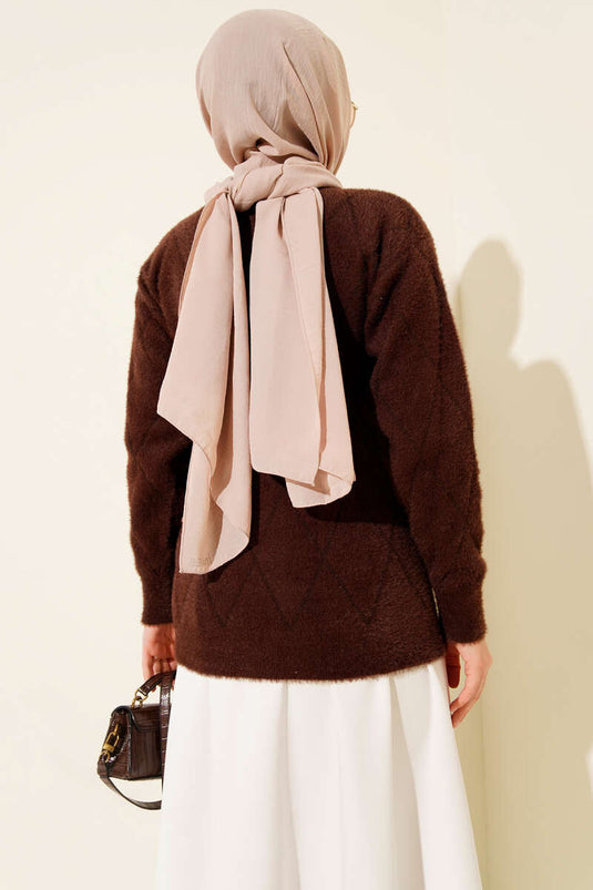 Serpme Taşlı Çizgili Sakallı Kazak Kahve