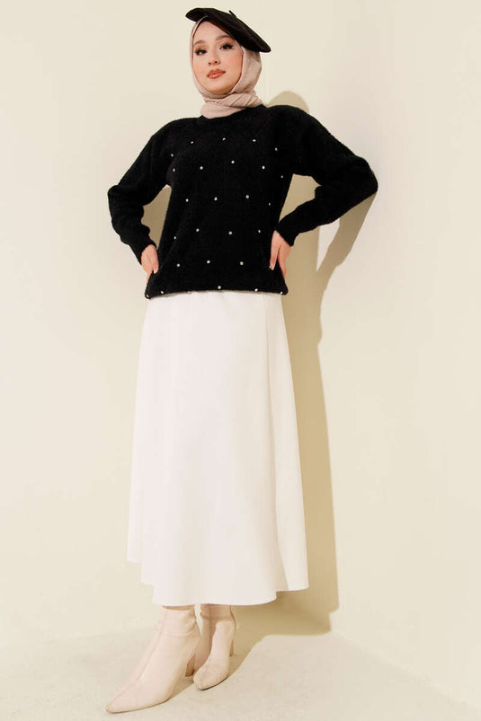 Serpme Taşlı Çizgili Sakallı Kazak Siyah